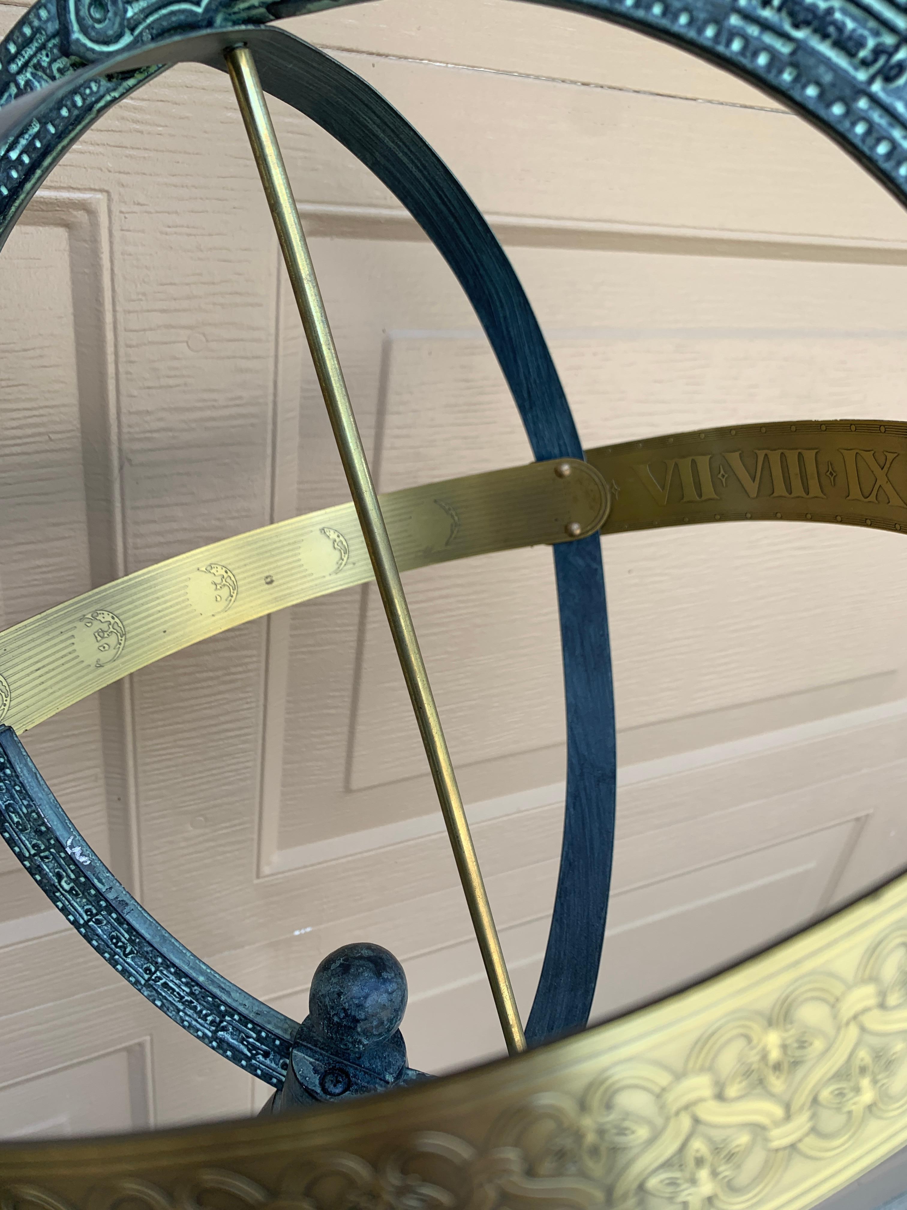 20th Century Vintage Coastal Mermaid on Dolphin Garden Armillary Sundial For Sale