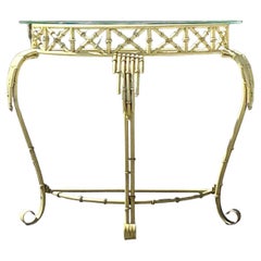 Vintage Coastal Metal Bamboo Demilune Table