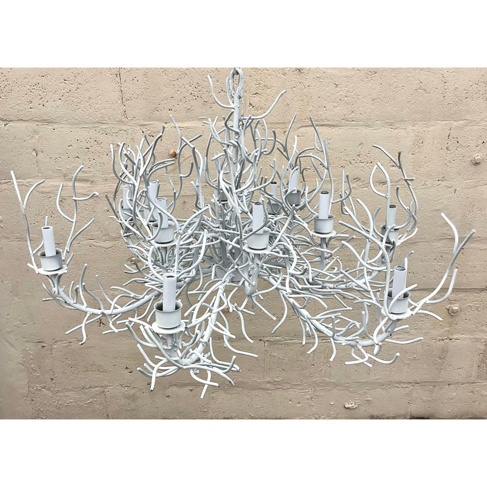 Illuminate your space with coastal elegance using this Vintage Coastal Metal Coral Branch Chandelier. Inspired by the natural beauty of the sea, this chandelier features intricate metalwork resembling coral branches, bringing a touch of seaside
