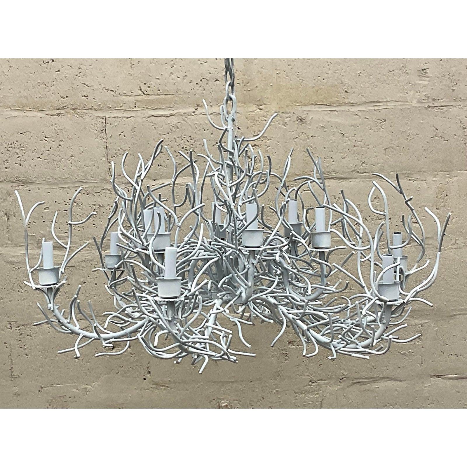 20th Century Vintage Coastal Metal Coral Branch Chandelier For Sale