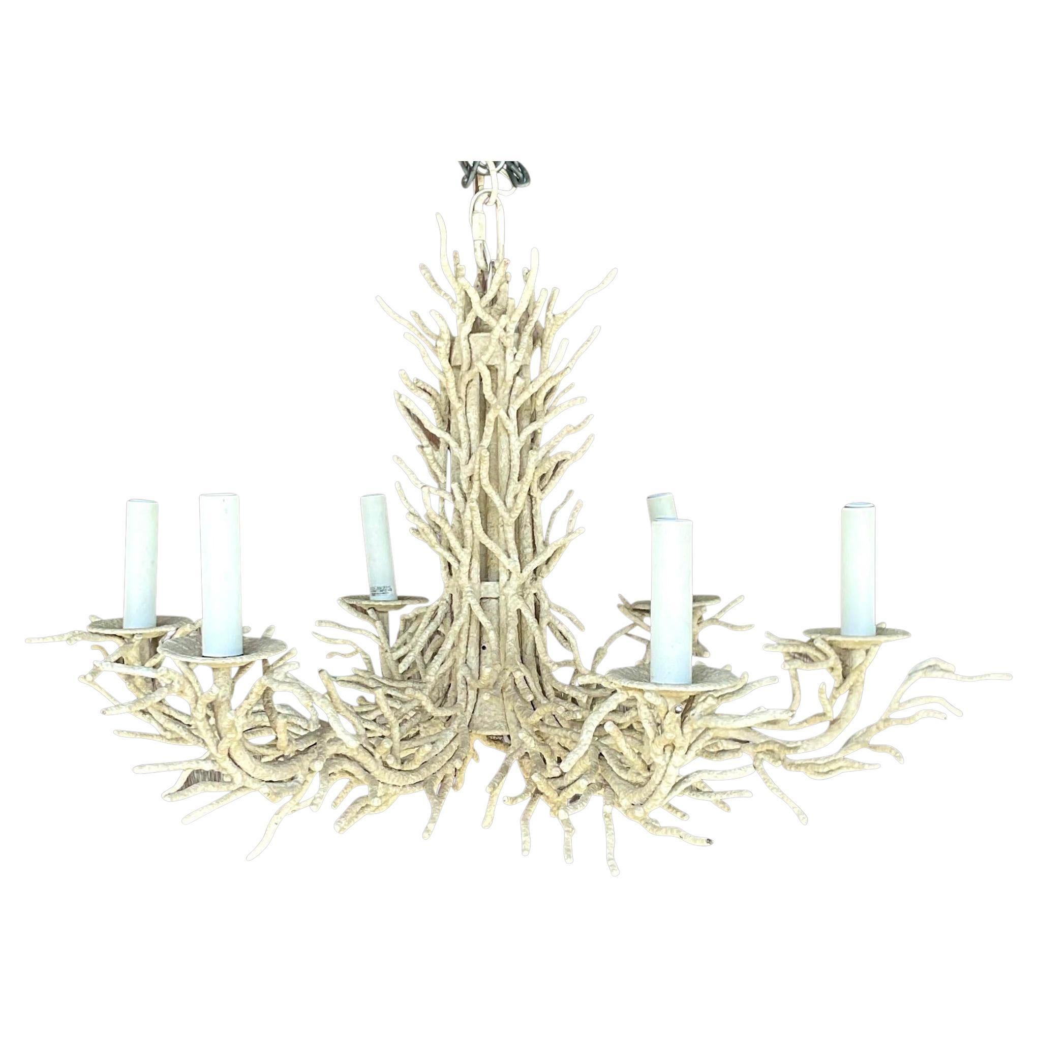 Vintage Coastal Metal Coral Chandelier For Sale