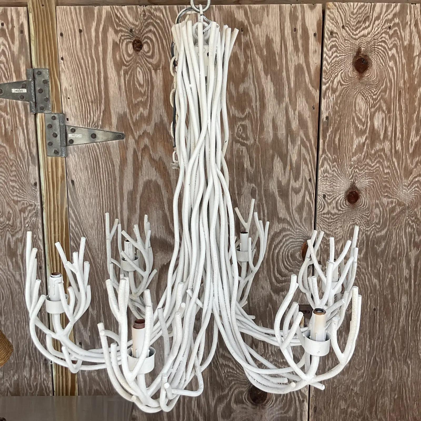 North American Vintage Coastal Metal Twig Chandelier For Sale