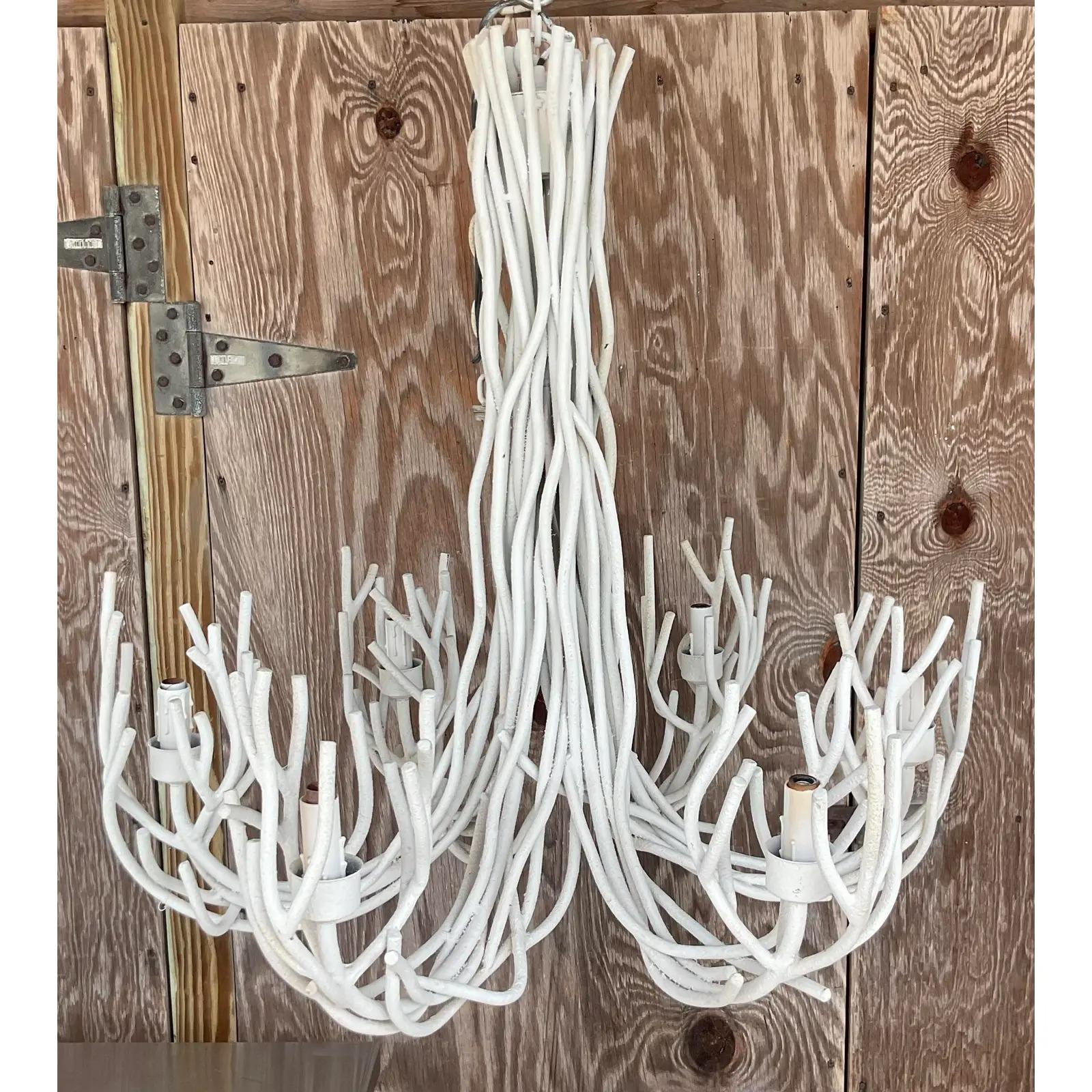 Vintage Coastal Metal Twig Chandelier In Good Condition For Sale In west palm beach, FL