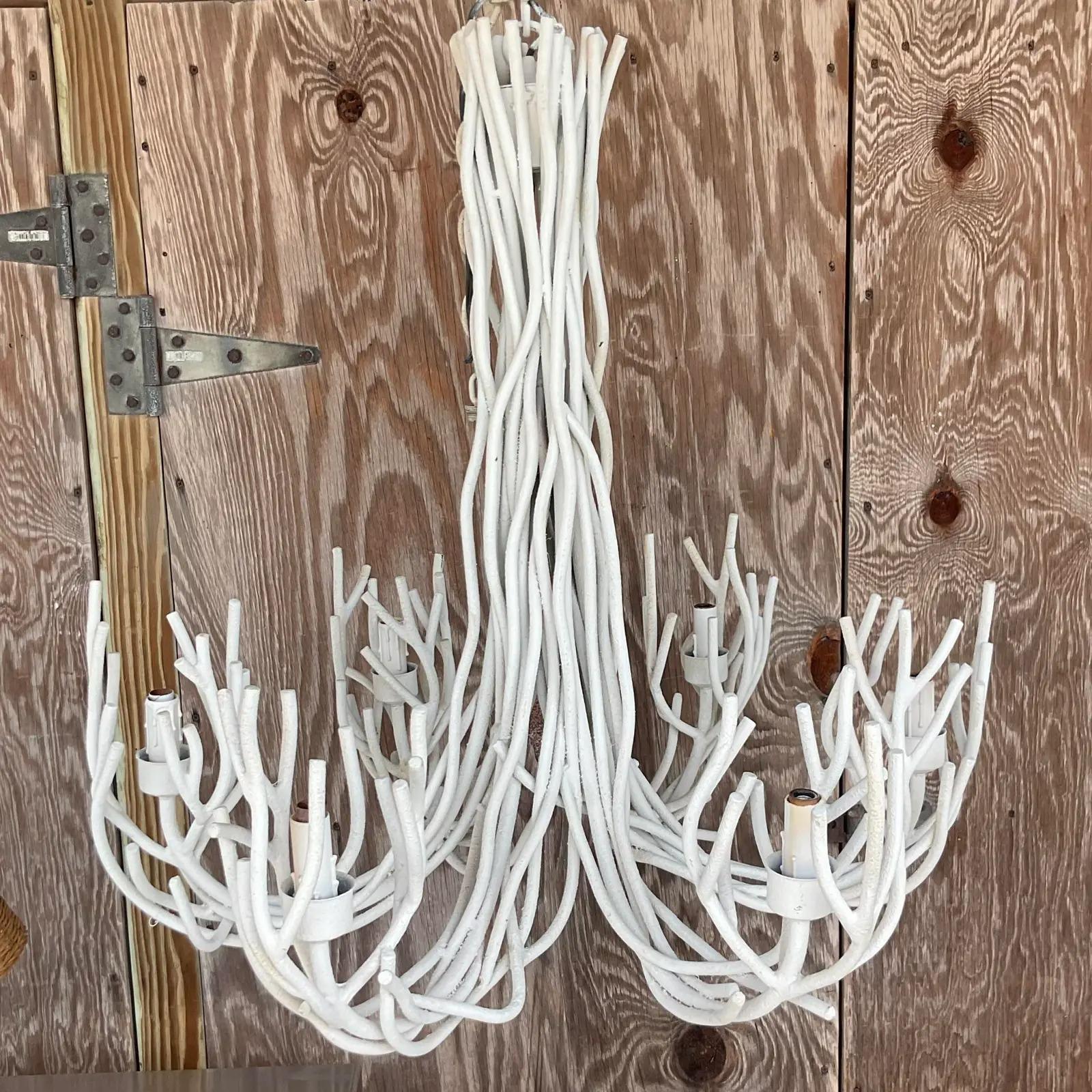 20th Century Vintage Coastal Metal Twig Chandelier For Sale