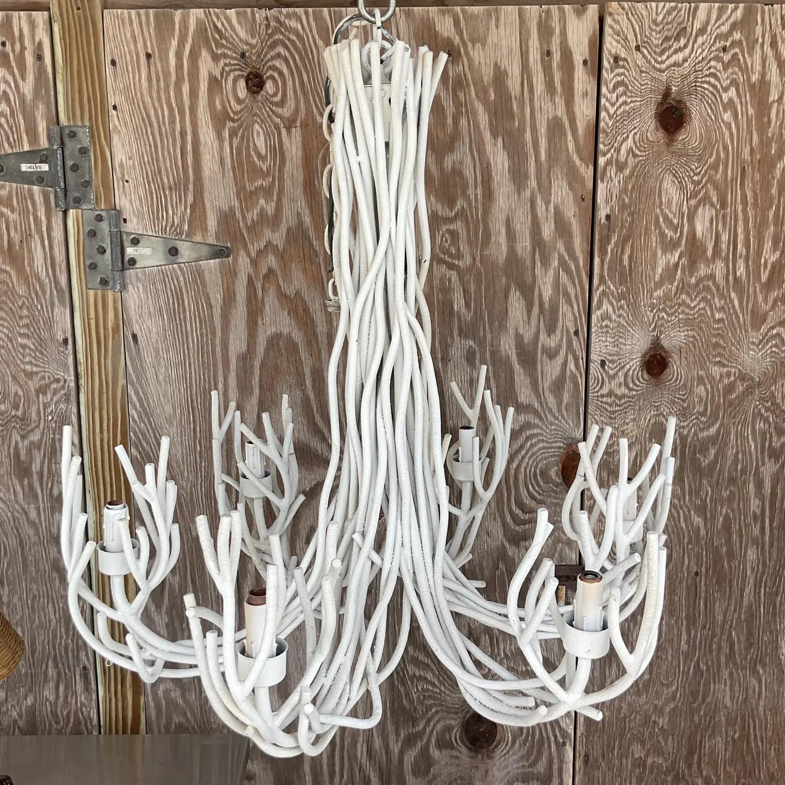 Vintage Coastal Metal Twig Chandelier For Sale 1