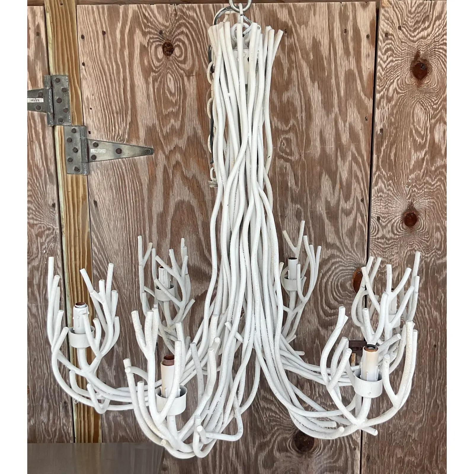 Vintage Coastal Metal Twig Chandelier For Sale 2