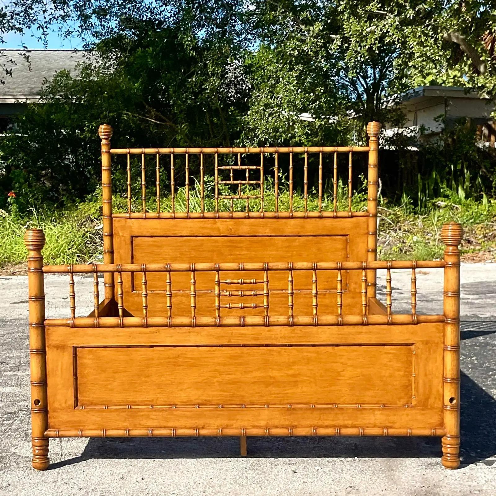North American Vintage Coastal Michael S Smith Queen Faux Bamboo Bed for Jasper Furniture