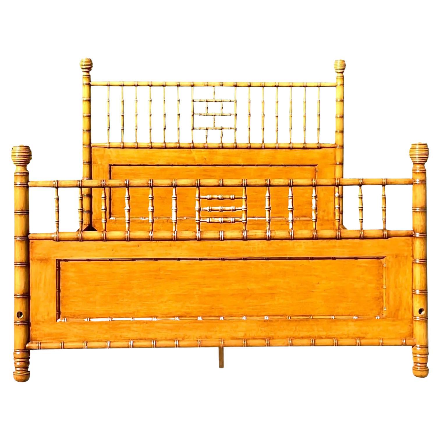 Vintage Coastal Michael S Smith Queen Faux Bamboo Bed for Jasper Furniture