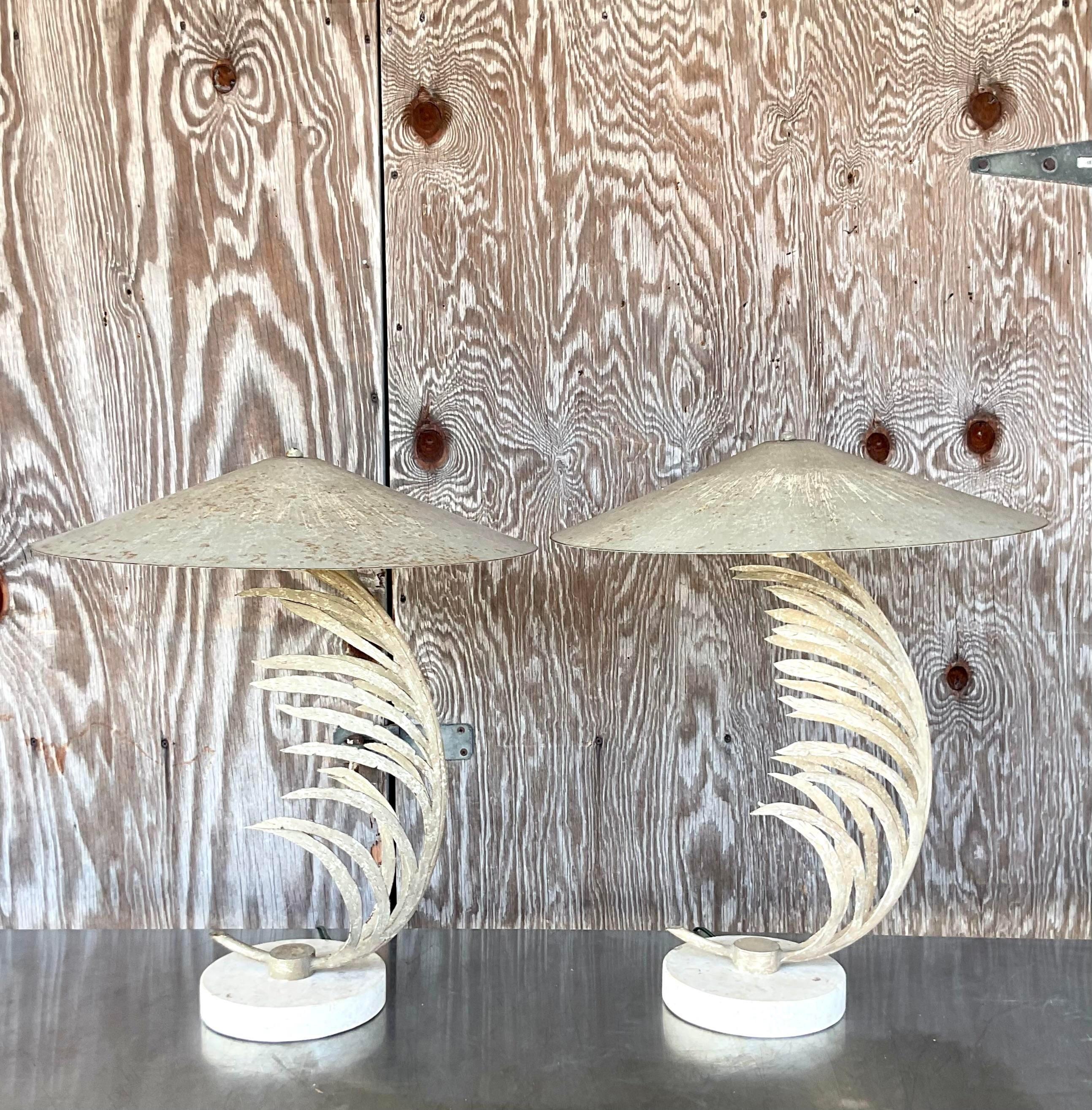 American Vintage Coastal Michael Taylor Frond Table Lamps, a Pair