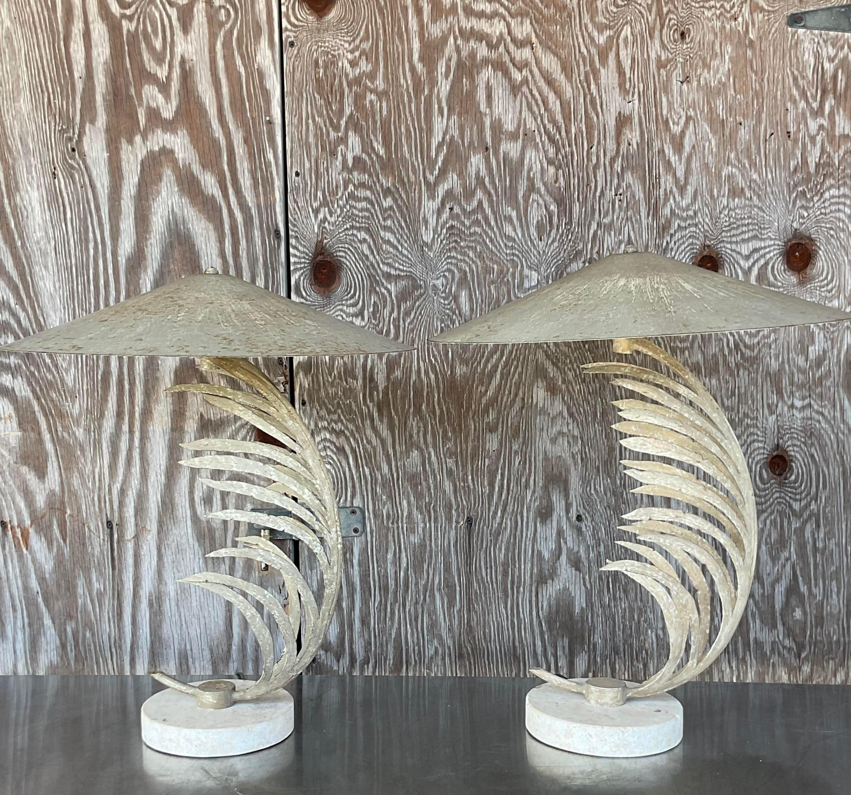 20th Century Vintage Coastal Michael Taylor Frond Table Lamps, a Pair