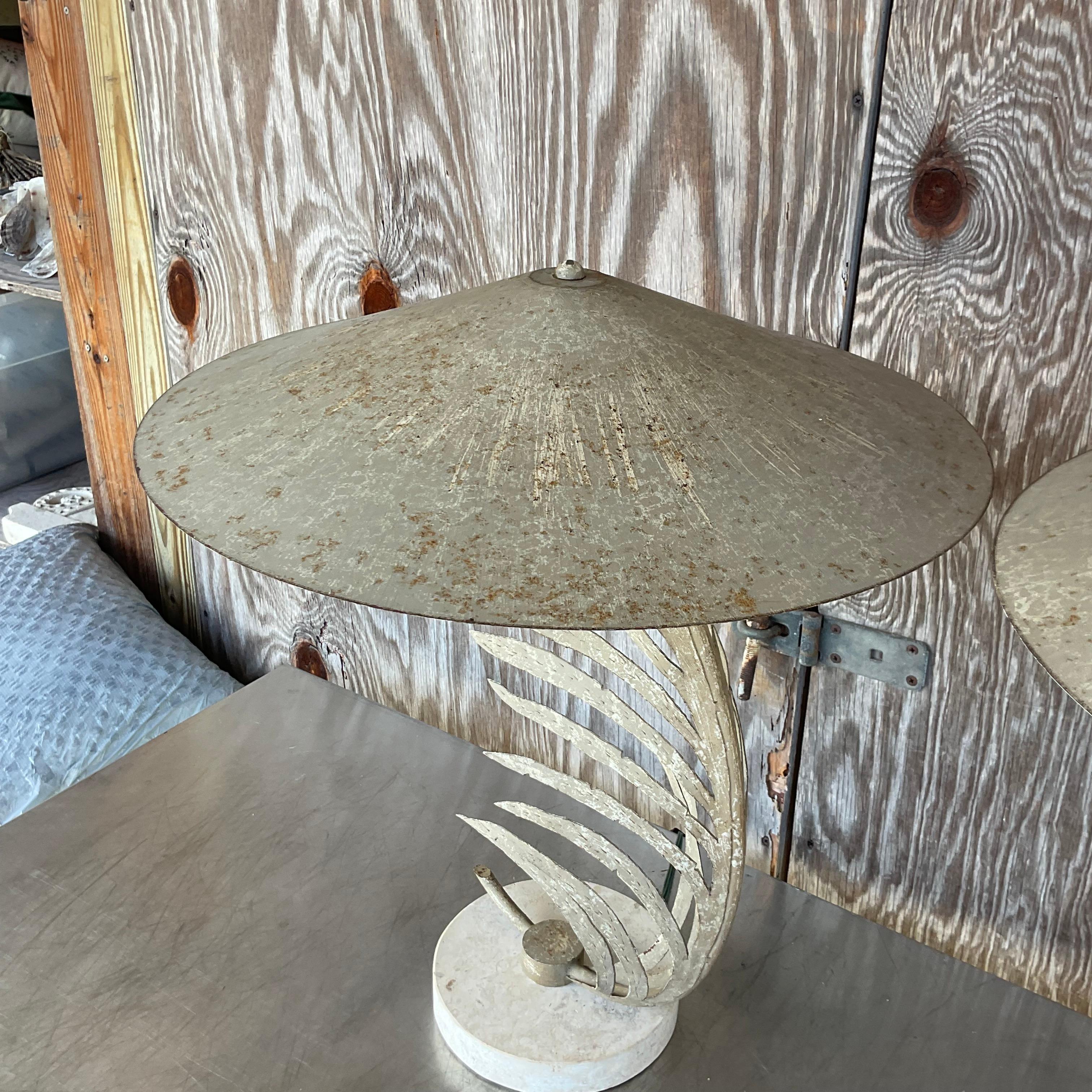 Metal Vintage Coastal Michael Taylor Frond Table Lamps, a Pair