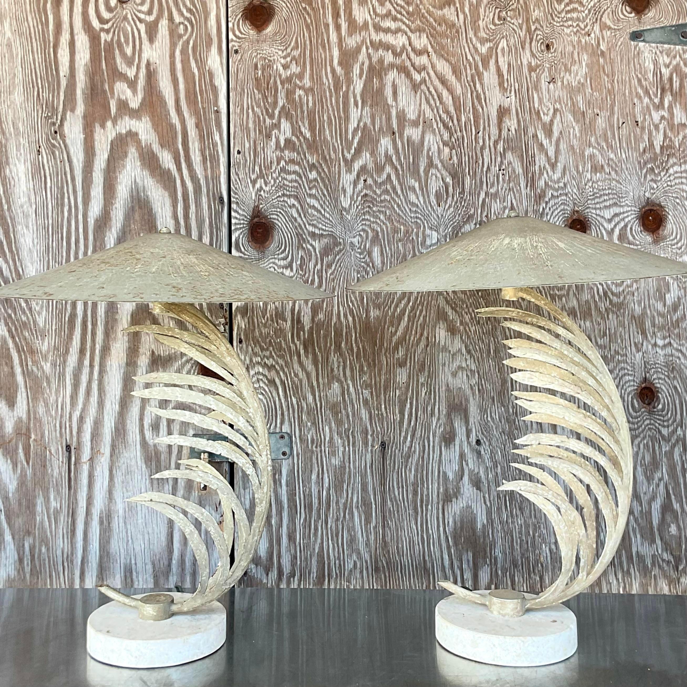 Vintage Coastal Michael Taylor Frond Table Lamps, a Pair 1