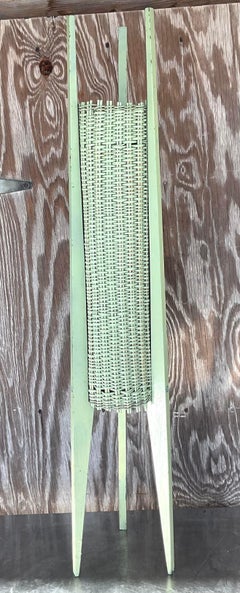 Vintage Coastal Mid-Century Modern Woven Rattan Table Lamp