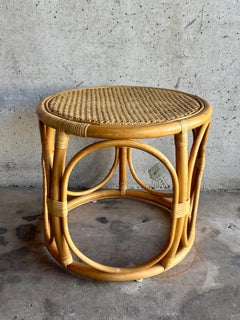 Vintage Coastal Mid Century Riviera Rattan and Cane Side Table