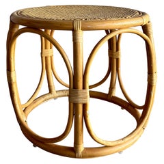 Vintage Coastal Mid Century Riviera Rattan and Cane Side Table