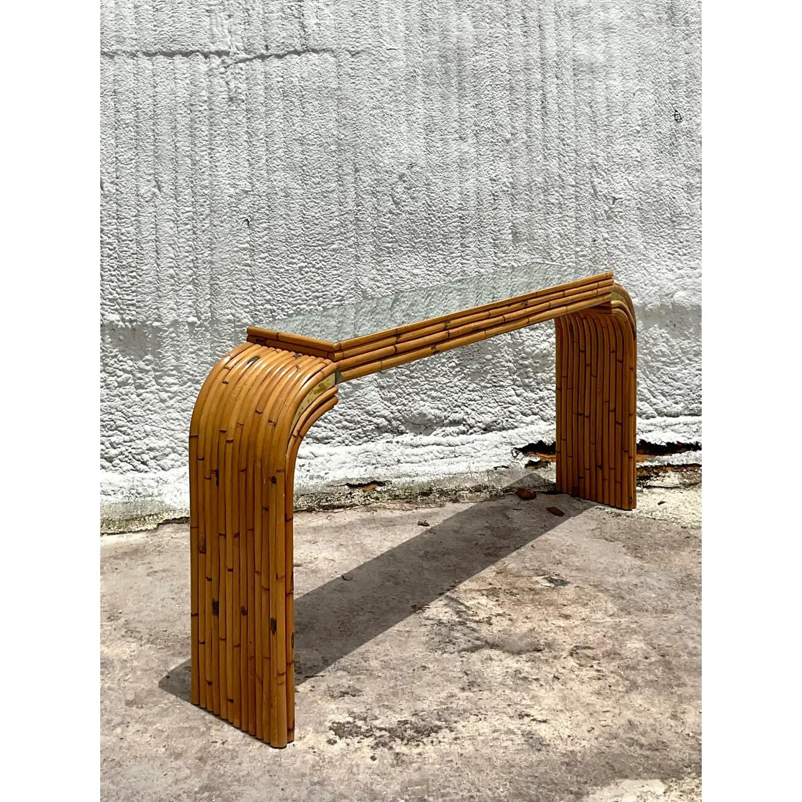Vintage Coastal Mirrored Bamboo Waterfall Console Table 3