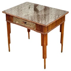 Vintage Coastal Mirrored Rattan Writing Desk