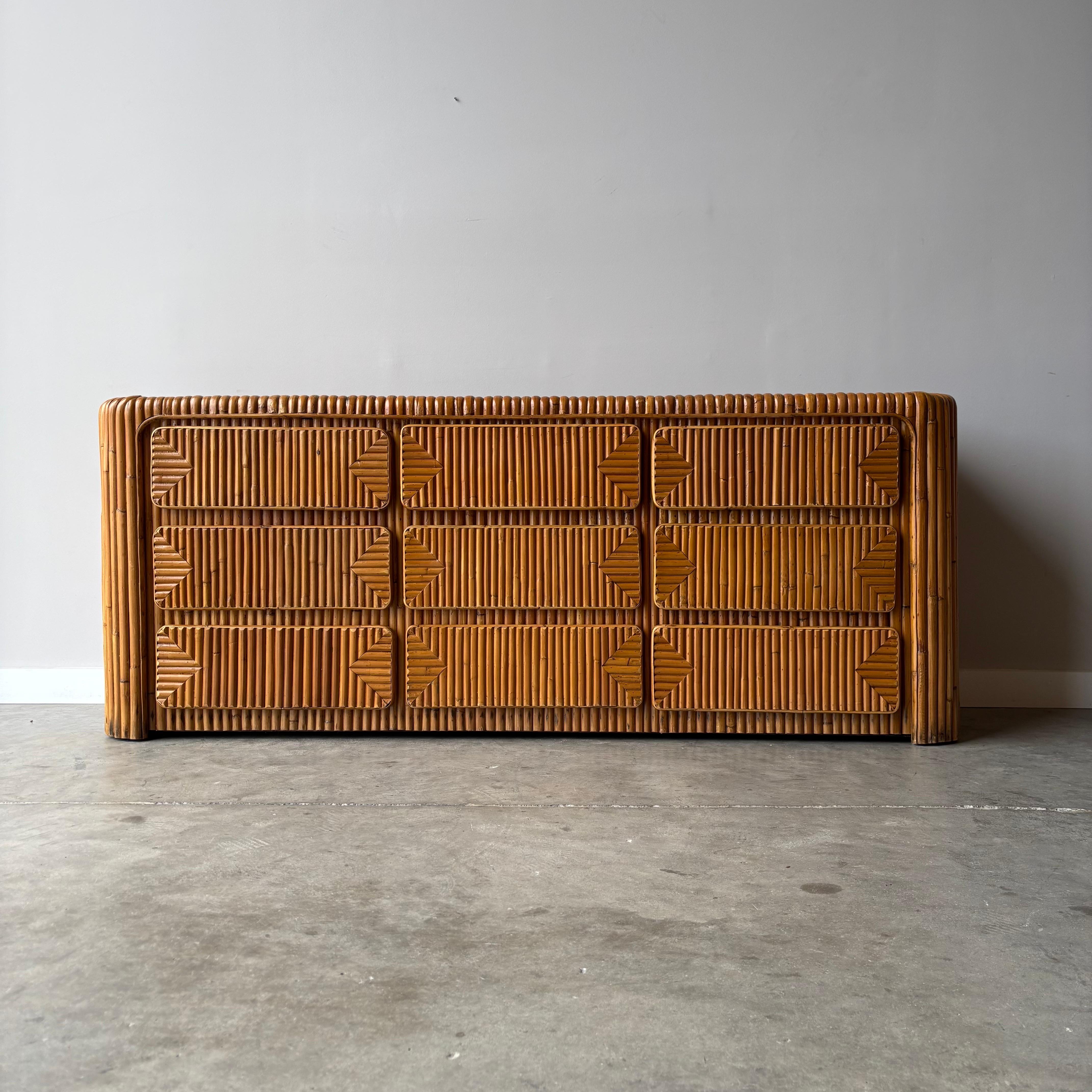 VIntage Coastal Modern Bamboo Dresser, 1970s 1