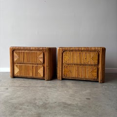 Vintage Coastal Modern Bamboo Nightstands, a Pair