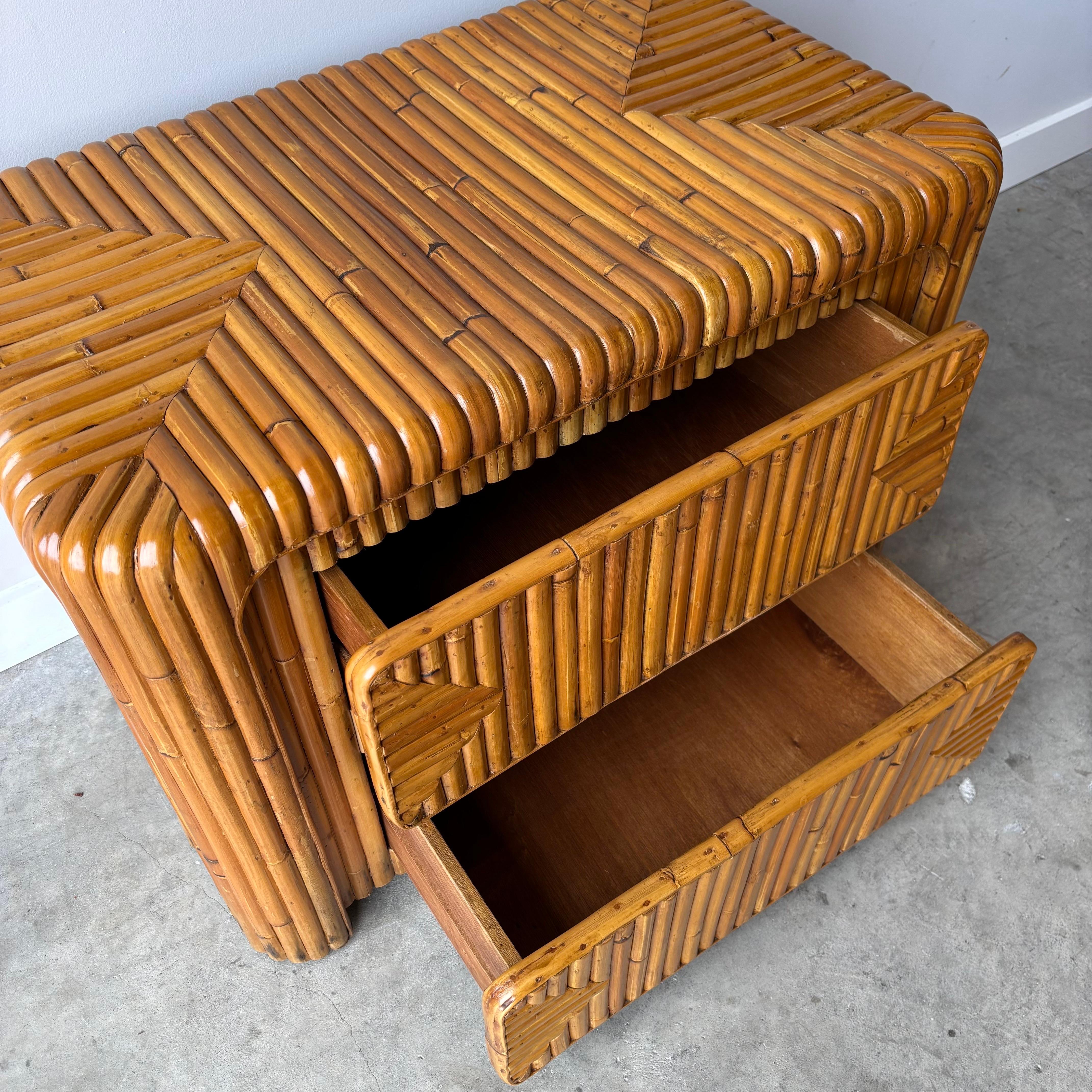 Late 20th Century Vintage Coastal Modern Bamboo Nightstands, a Pair