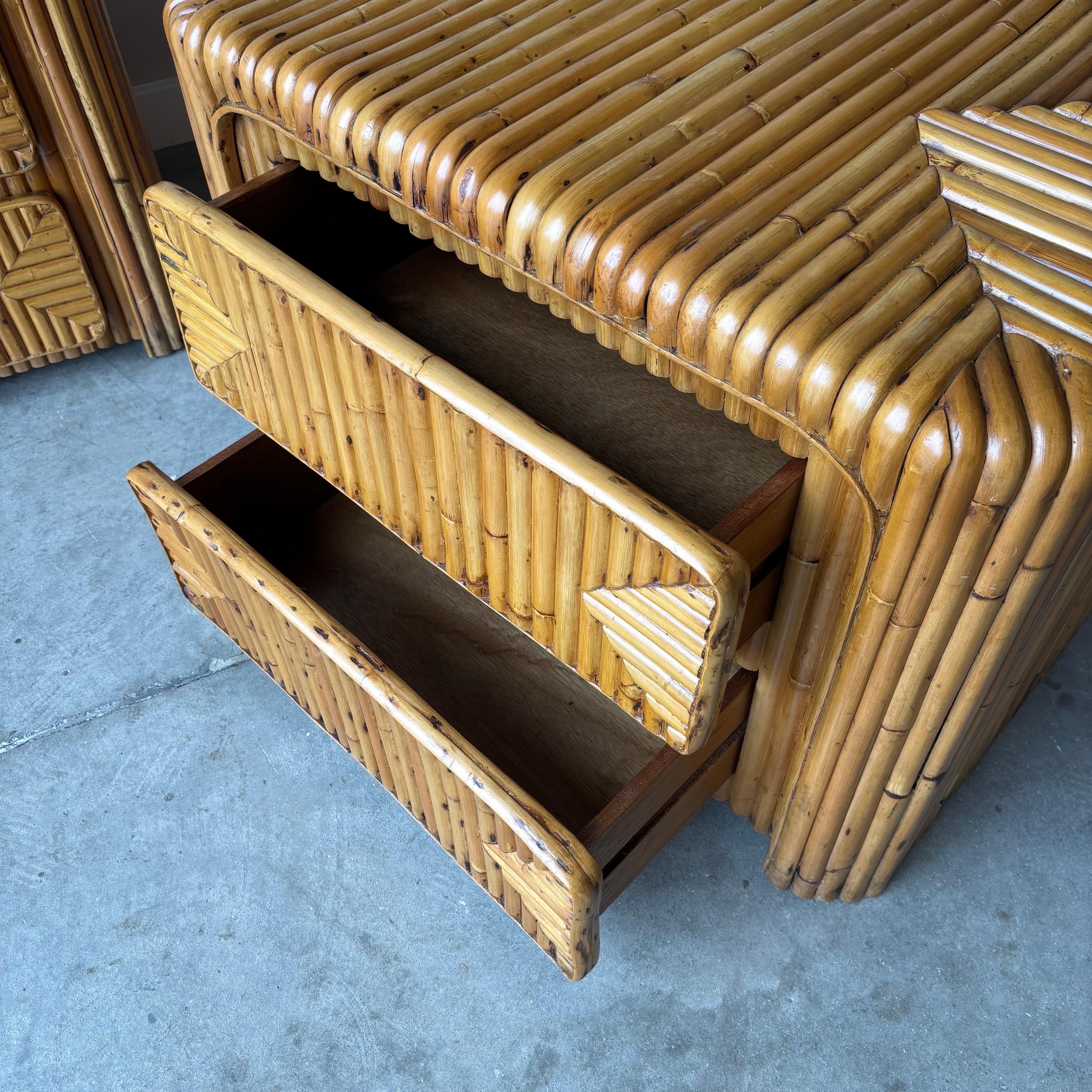 Vintage Coastal Modern Bamboo Nightstands, a Pair 2