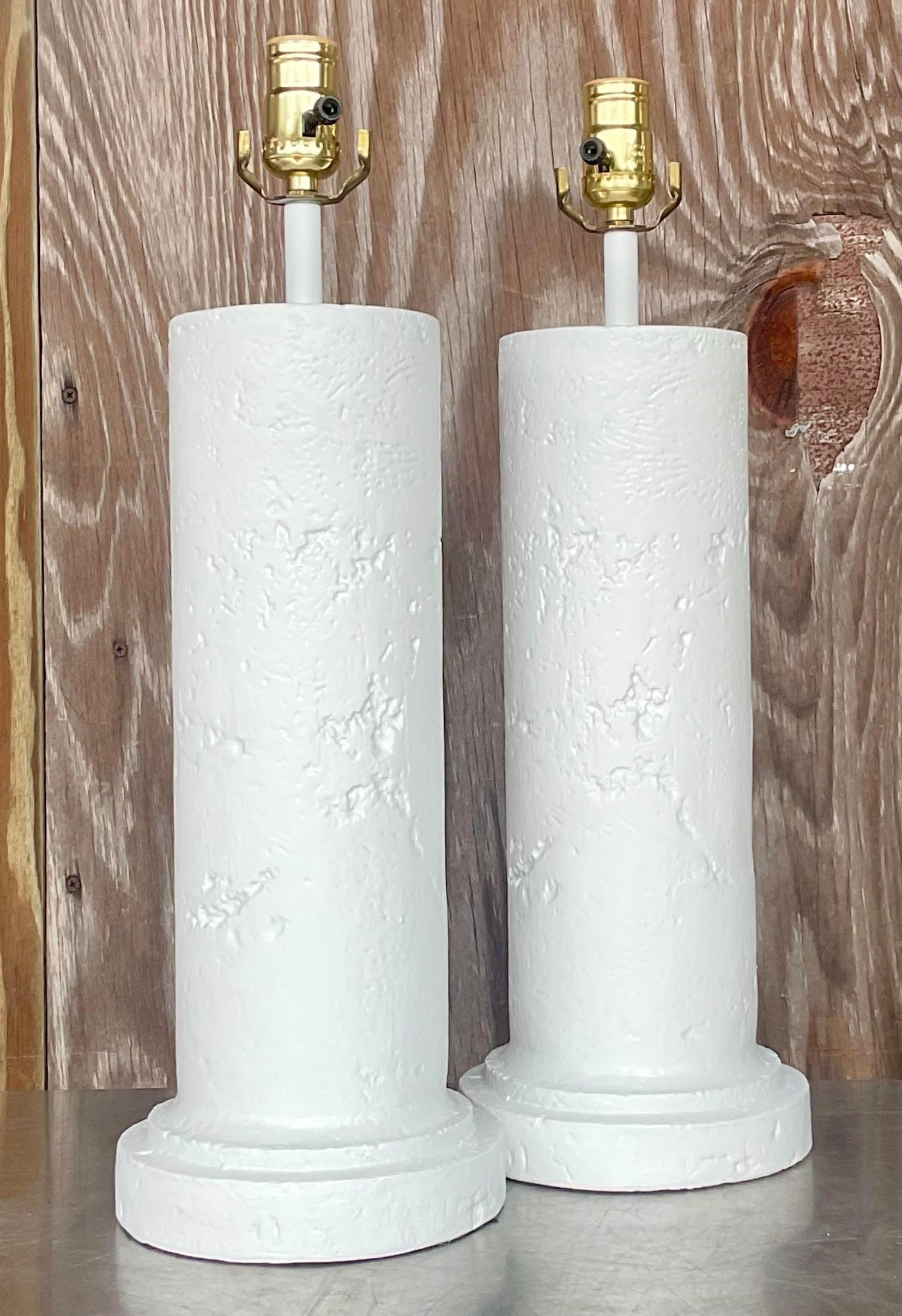 American Vintage Coastal Molded Coral Plaster Lamps - a Pair For Sale