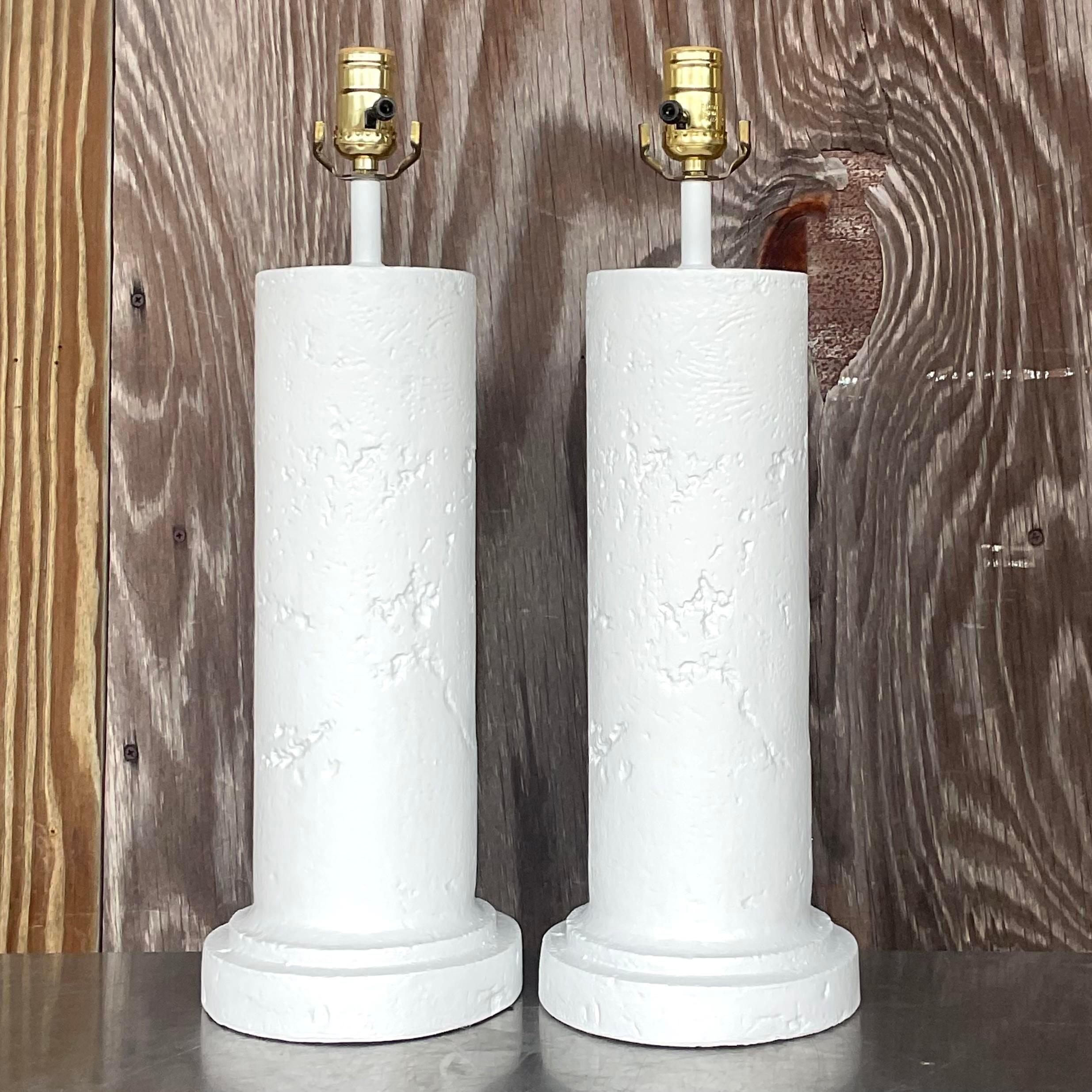 Vintage Coastal Molded Coral Plaster Lamps - a Pair In Good Condition For Sale In west palm beach, FL