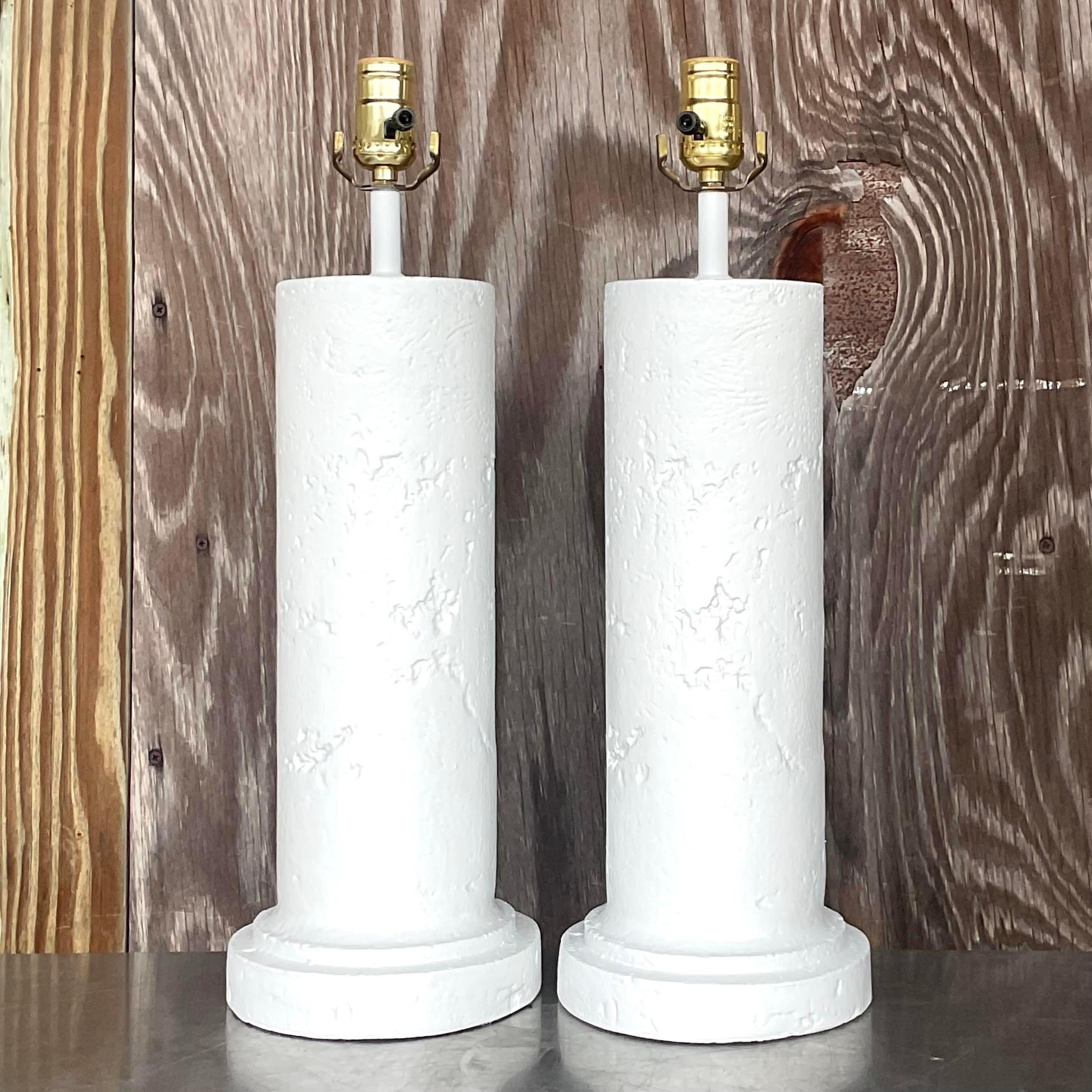 20th Century Vintage Coastal Molded Coral Plaster Lamps - a Pair For Sale