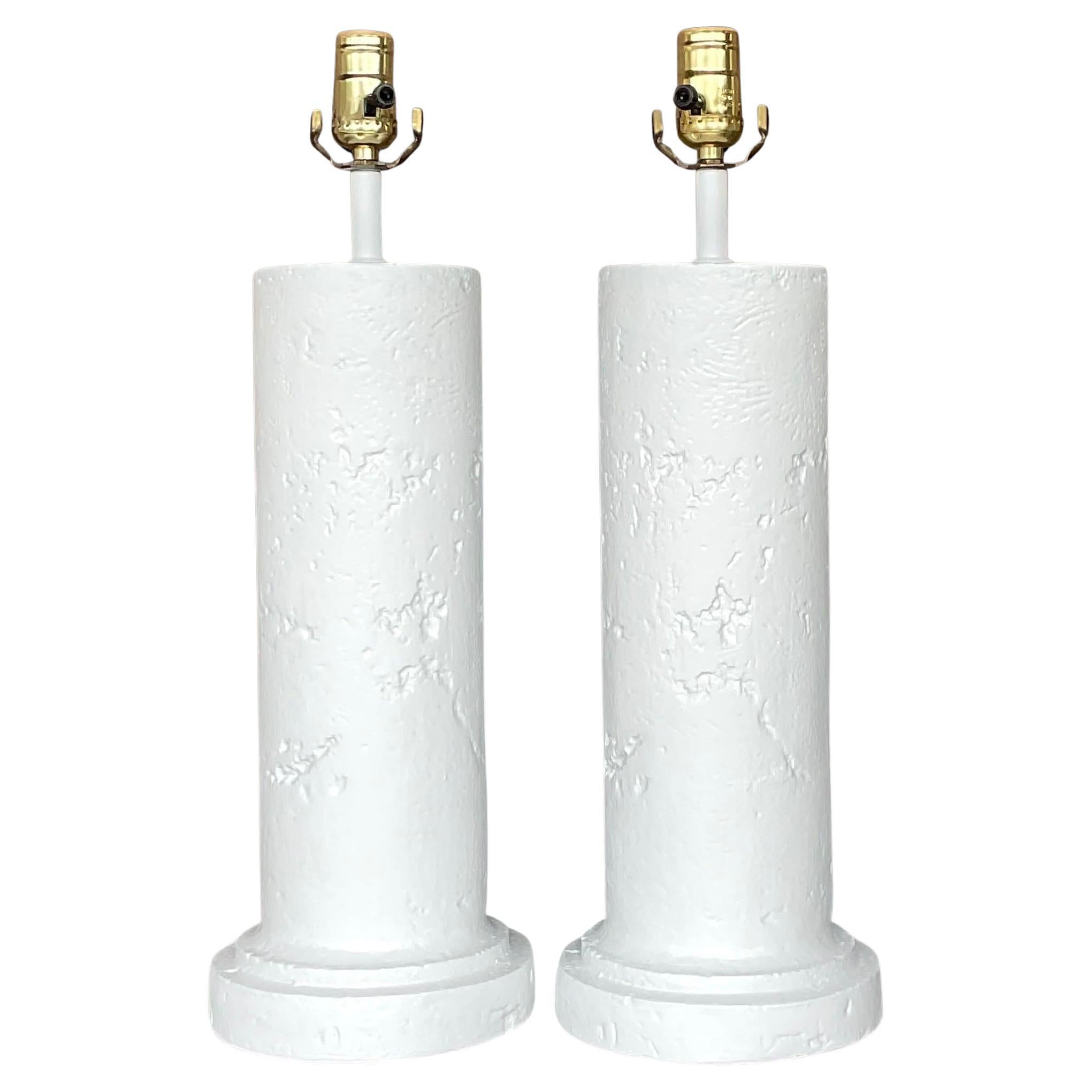 Vintage Coastal Molded Coral Plaster Lamps - a Pair For Sale