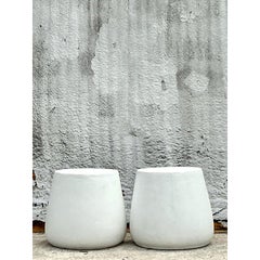 Vintage Coastal Molded Fiberglass Outdoor Side Tables - A Pair