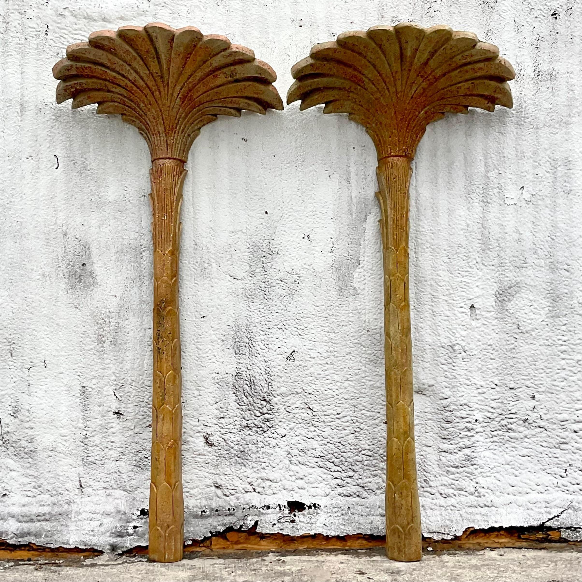 20th Century Vintage Coastal Molded Fiberglass Palm Tree Wall Lamps - a Pair