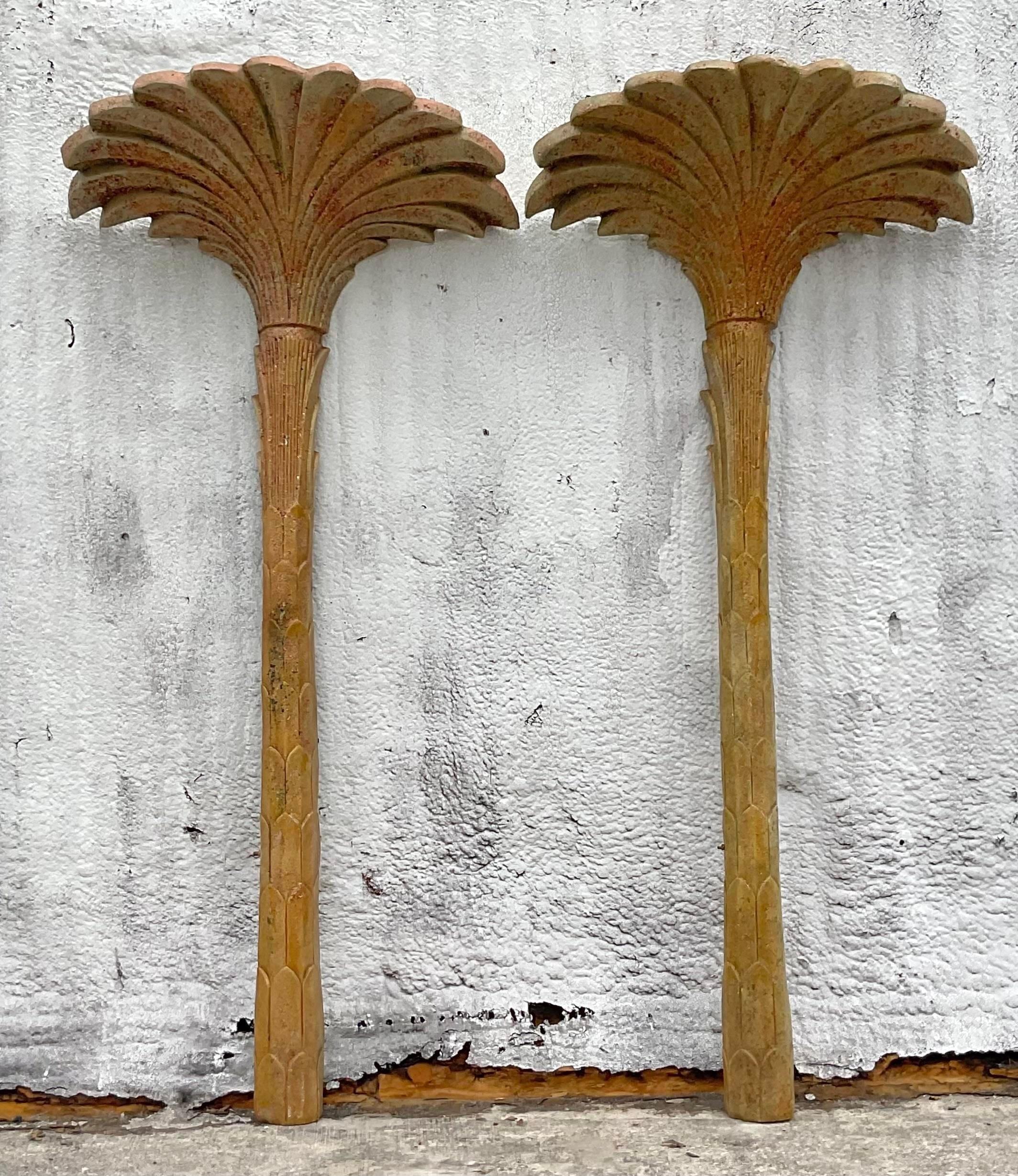 Vintage Coastal Molded Fiberglass Palm Tree Wall Lamps - a Pair 2