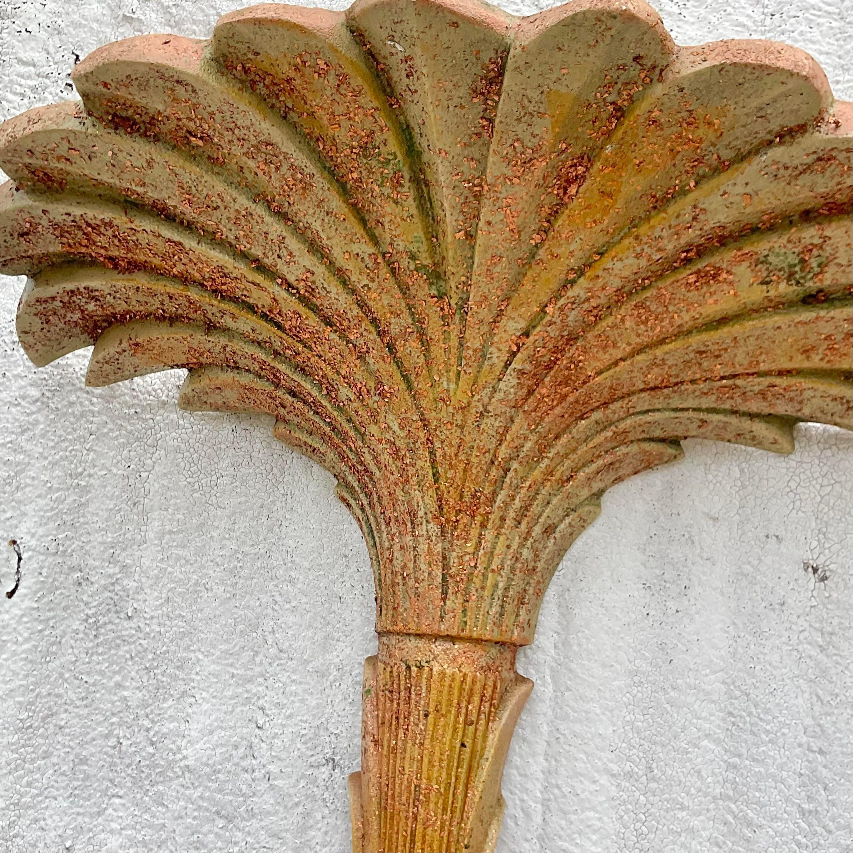 Vintage Coastal Molded Fiberglass Palm Tree Wall Lamps - a Pair 3
