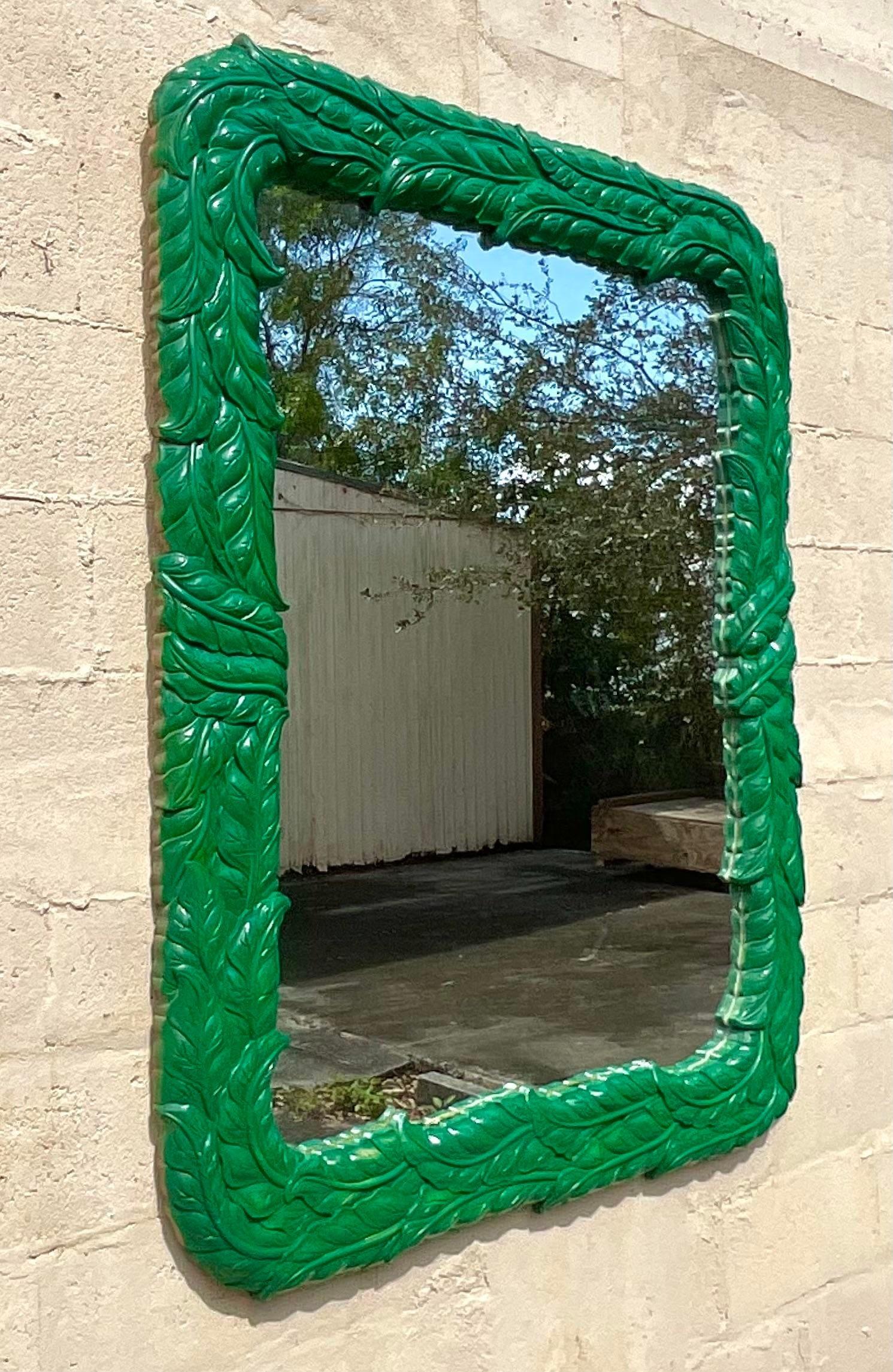 20th Century Vintage Coastal Molded Palm Frond Mirror For Sale