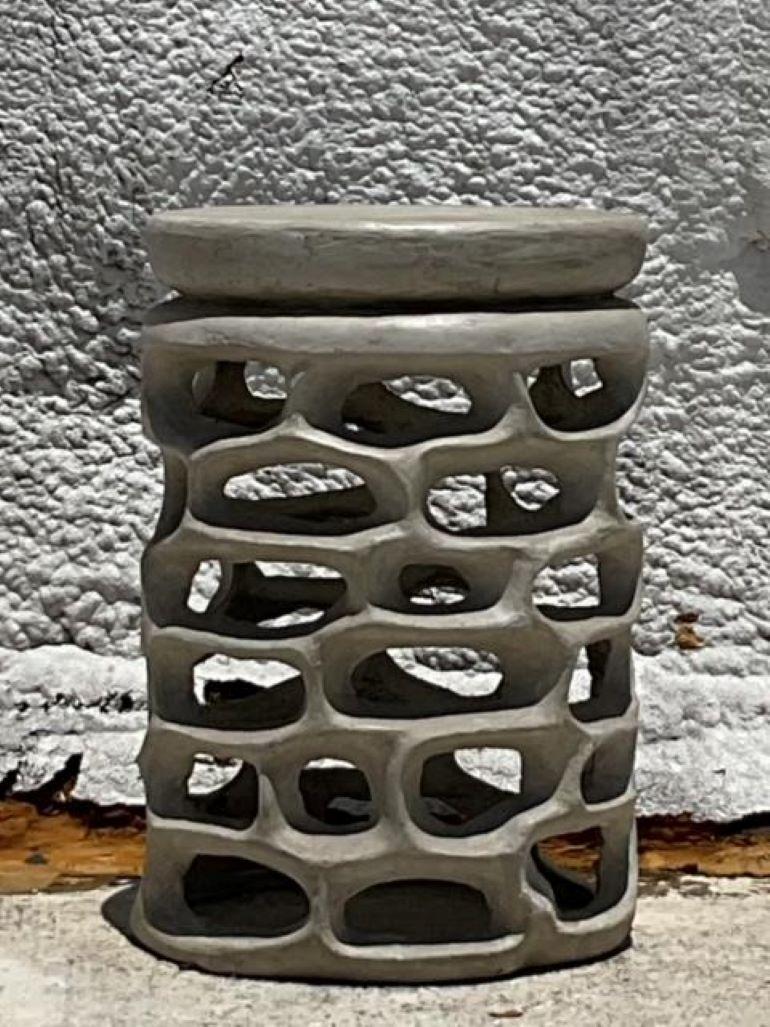 American Vintage Coastal Molded Resin Low Stool For Sale