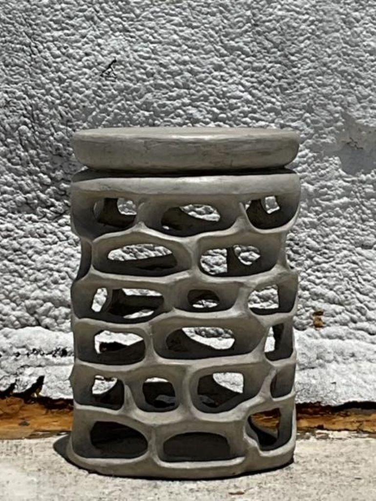 Vintage Coastal Molded Resin Low Stool For Sale 1
