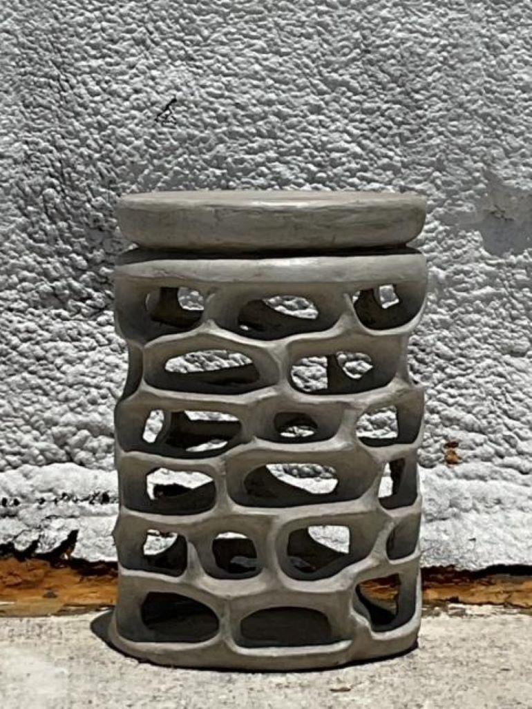 Vintage Coastal Molded Resin Low Stool For Sale 2
