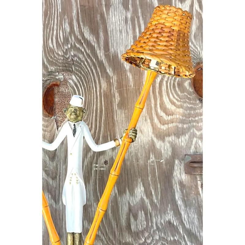 Metal Vintage Coastal Monkey Bamboo Table Lamp