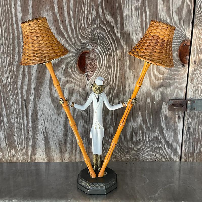 American Vintage Coastal Monkey Bamboo Table Lamp