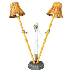 Vintage Coastal Monkey Bamboo Table Lamp