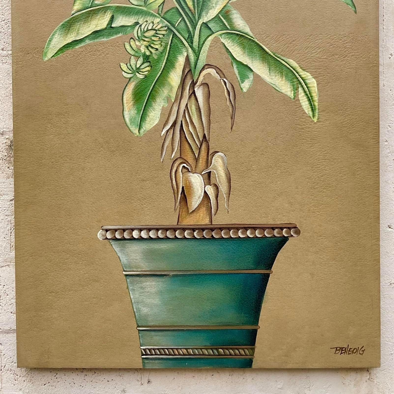 Americano Vintage By Monumental Banana Leaf Pittura a olio originale su tela in vendita
