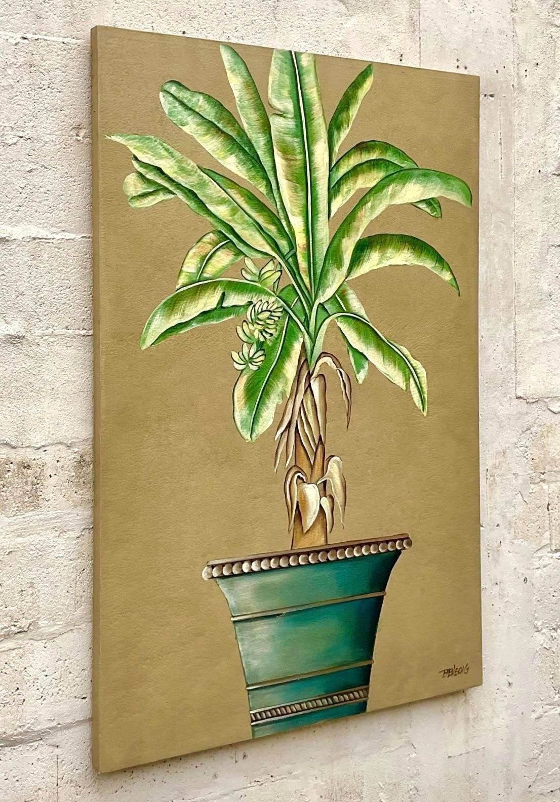 Vintage By Monumental Banana Leaf Pittura a olio originale su tela In condizioni buone in vendita a west palm beach, FL