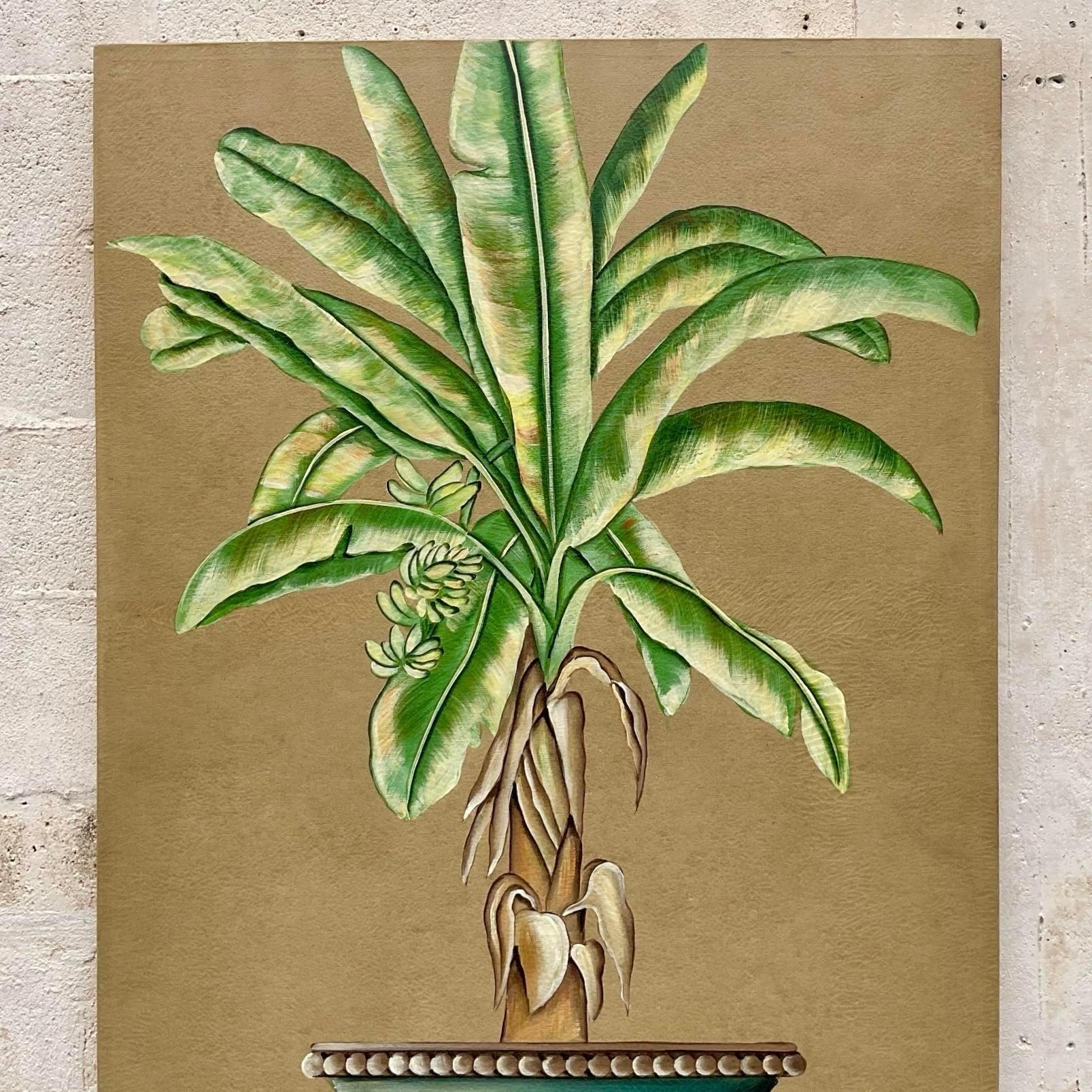 Tela Vintage By Monumental Banana Leaf Pittura a olio originale su tela in vendita