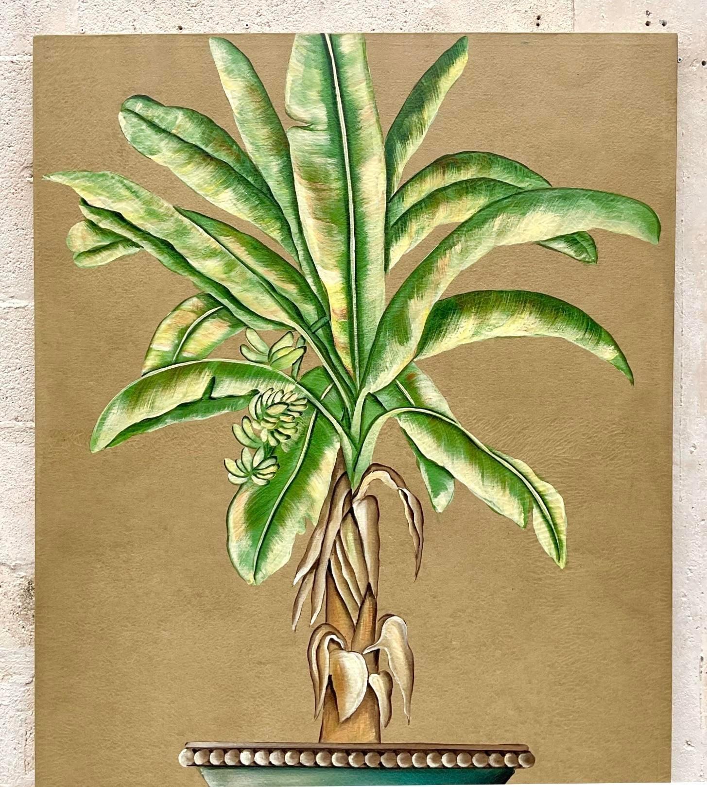 Vintage By Monumental Banana Leaf Pittura a olio originale su tela in vendita 1
