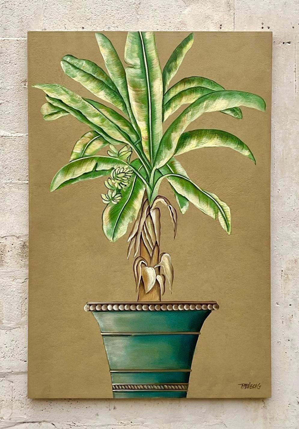 Vintage By Monumental Banana Leaf Pittura a olio originale su tela in vendita 3