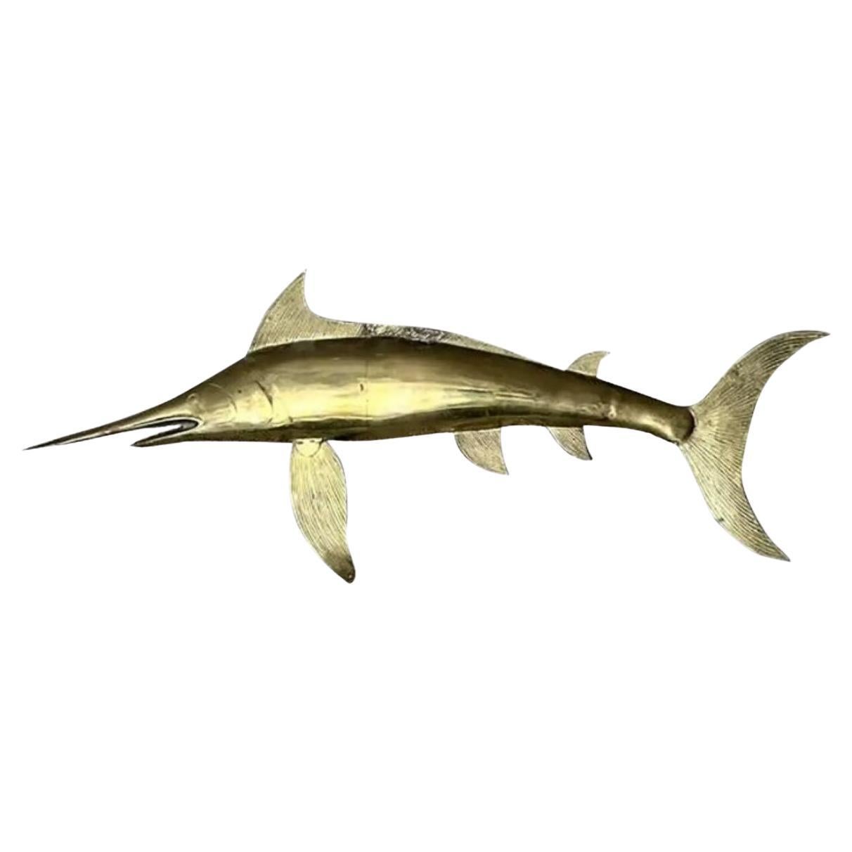 Vintage Coastal Monumental Brass Marlin For Sale