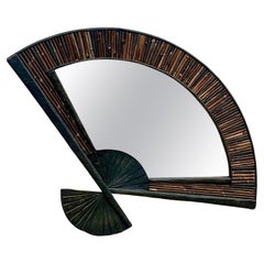 vintage fan mirror Retro Coastal Monumental Burnt Bamboo Fan Mirror