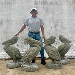 Vintage Coastal Monumental Cast Concrete Pelicans Statues, a Pair