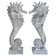 Vintage Coastal Monumental Cast Concrete Seahorse - A Pair