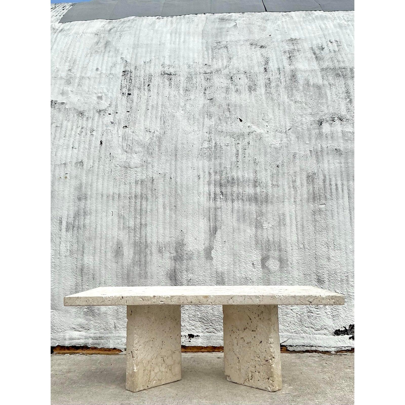 Vintage Coastal Monumental Coquina Slab Dining Table 4